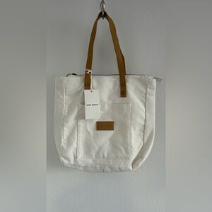 Cozy Earth Cream Canvas Tote with Tan Leather Handles